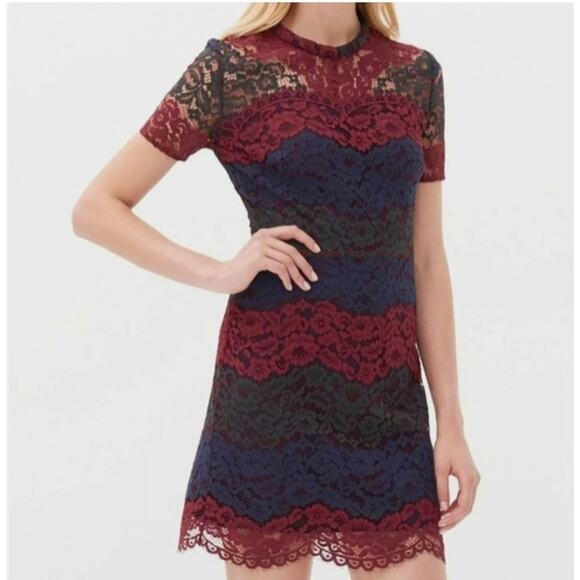 Sandro Rodney Lace Multi Color Mini Dress Red Blue Women's Size S - Picture 1 of 11